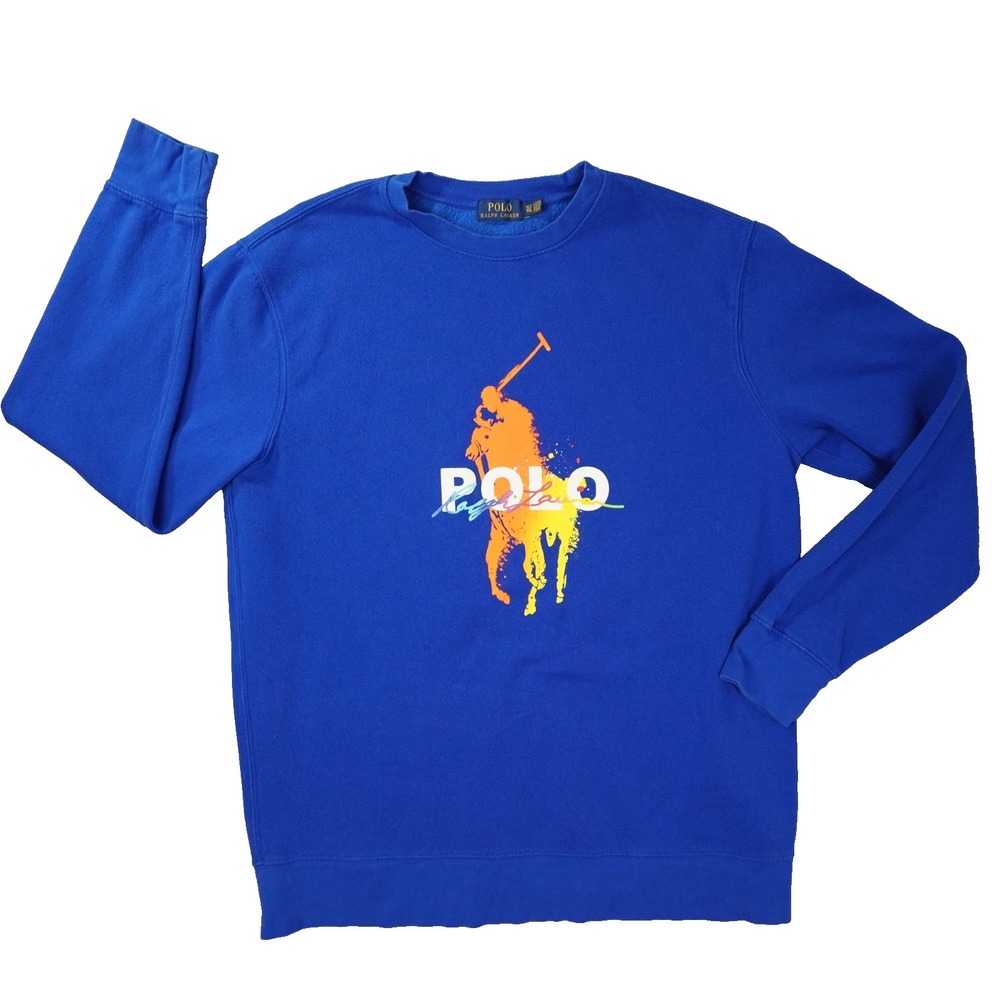 Polo Ralph Lauren Crew Neck Sweatshirt Mens XLT Blue Multicolor Pony Logo
